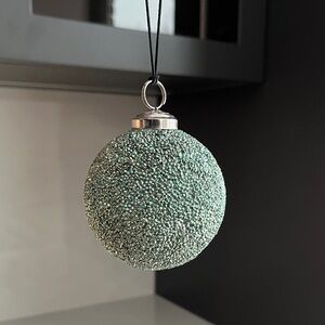 Scandinavian Christmas Tree Ornament Turquoise Bead Encrusted Glass Ball Decor.